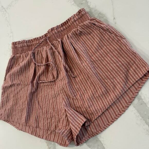 Wild Fable High Rise Pink Stripe Pull On Shorts Womens Medium Pockets Drawstring - Picture 2 of 6